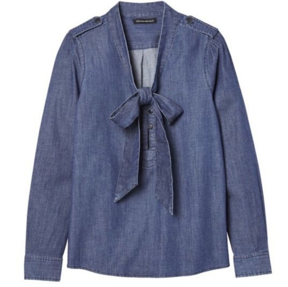 Banana Republic premium denim petite xxs bow shirt - Picture 1 of 3